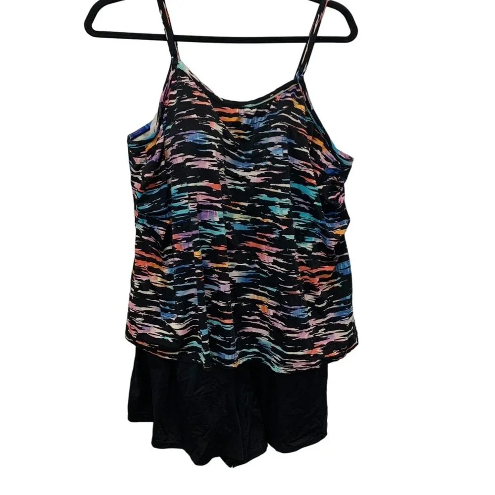 Trimshaper Women's Ruffled Layered Swim Dress Size 30 Rainbow colors